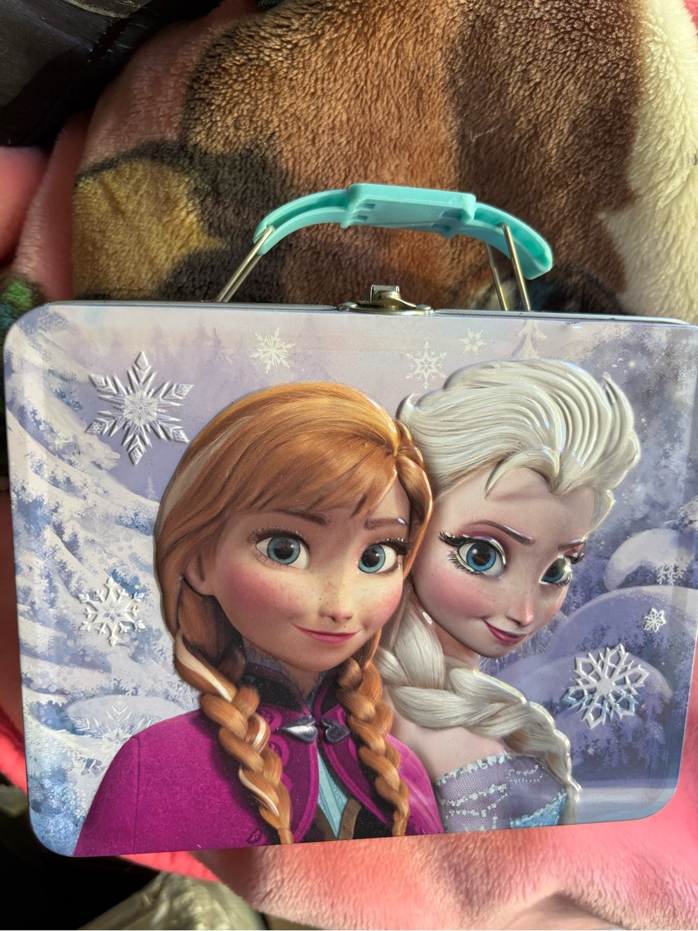 Frozen Character Metal Lunch Box with Pink and Teal Accents
